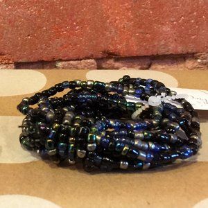 Women's Hand-Beaded Blue and Dark Silver Knot Stretch Bracelet